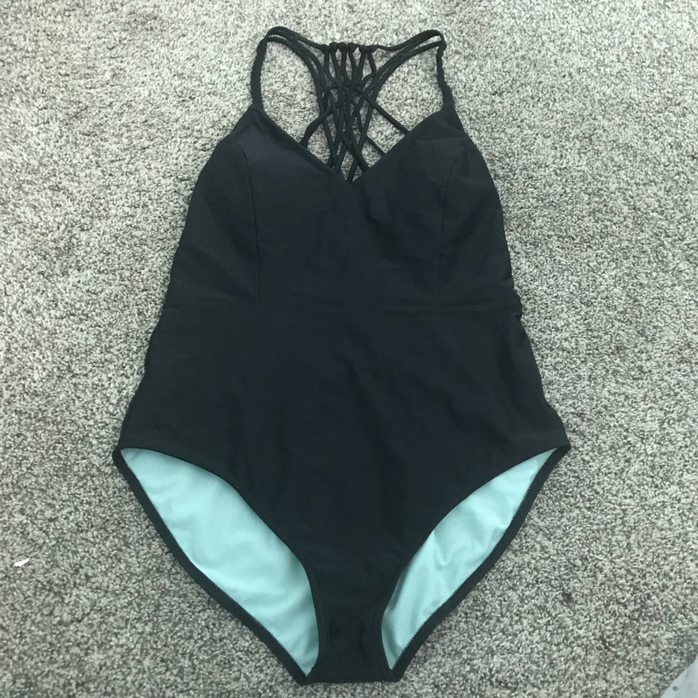 Prana black strappy one piece swimsuit large